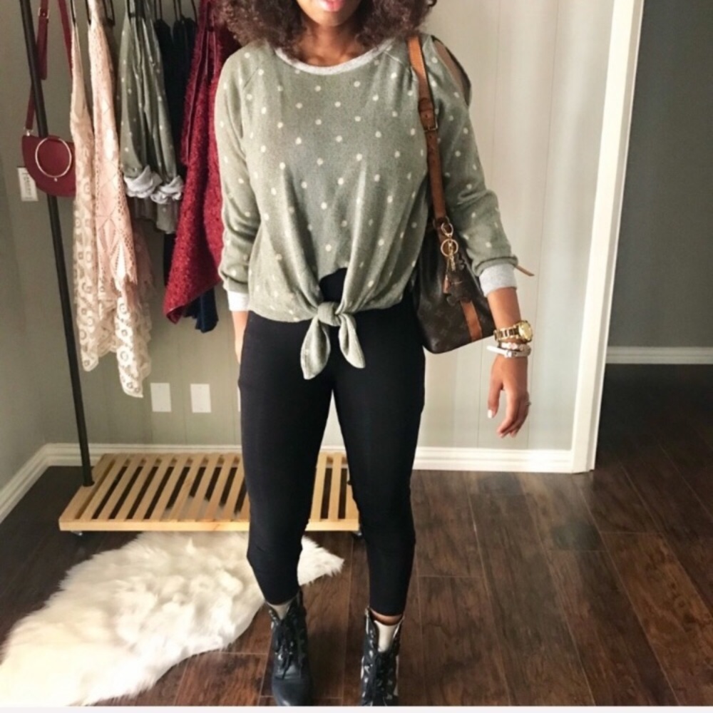 Brushed Knit Essential Crop Cold Shoulder Sweater - Picture 3 of 7